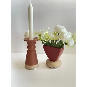Set of 2 Dehua Contemporary Handmade Ceramic Vase & Candleholder
